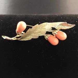 Sara Coventry Gold Brooch with Coral Stones